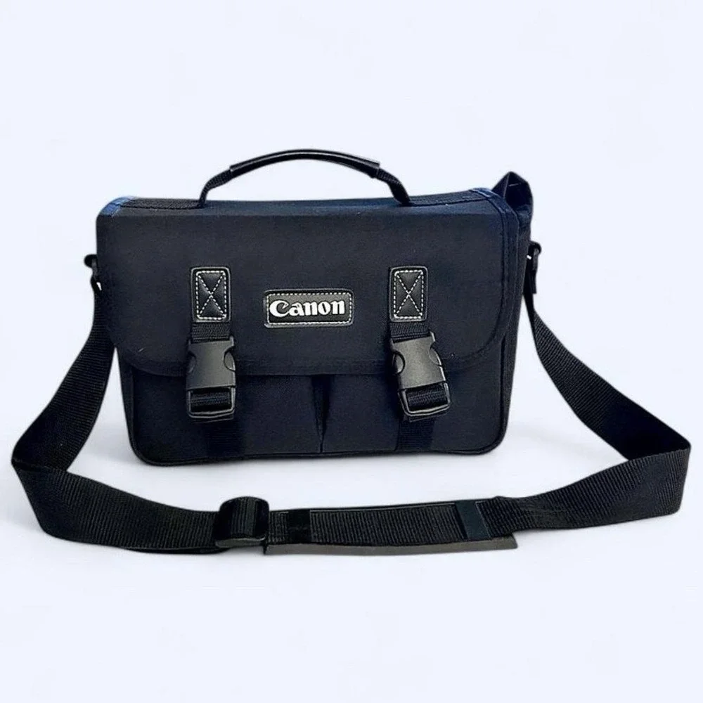 Canon Black Nylon Camera Shoulder Carry Bag Padded Dividers w/ Strap